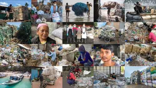 Szenen aus Südostasien zur Sammlung und Sortierung von Ocean-bound Plastik – ein wichtiger Schritt im Recyclingprozess mit sozialem Impact.